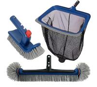 Kit d'entretien de piscine de luxe avec filet d'épuisette avec bord en caoutchouc, tête de brosse de piscine de 44,5 cm et brosse à récurer portable, kit de nettoyage de piscine creusée et hors sol