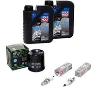 Kit d'entretien d'huile 2L + filtre à huile + bougies d'allumage pour Kawasaki ER-6F 650 ER-6N 650 EX650A ER650A année de construction 2005-2008