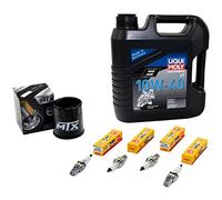 Kit d'entretien d'huile 4L + filtre à huile + bougies d'allumage pour Kawasaki VN 1500 VN1500 Classic VNT50D année de construction 1996-1997