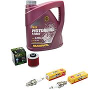 Kit d'entretien d'huile 4L + filtre à huile + bougies d'allumage pour Yamaha XV 1100 XV1100 Virago 3LP année de construction 1989-1999