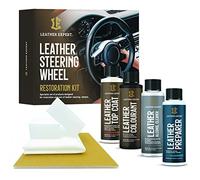 Kit de soin et de rénovation pour volant en cuir - Ensemble de préparation pour volant en cuir pour propriétaires de voiture - avec colorant pour cuir, vernis pour cuir, nettoyant, préparateur 50 ml
