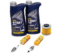 Kit d'entretien huile 2 l + filtre à huile + bougies d'allumage pour Yamaha XV 125 XV125 Virago 5AJ année de construction 1997-2002
