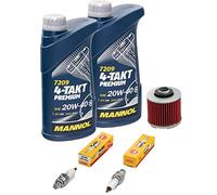Kit d'entretien huile 2 l + filtre à huile + bougies d'allumage pour Yamaha XVS 125 XVS125 VE01 année de construction 2000-2004