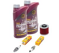 Kit d'entretien huile 2L + filtre à huile + bougies d'allumage pour Yamaha XV 125 XV125 Virago 5AJ année de construction 1997-2002