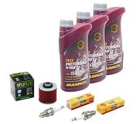 Kit d'entretien huile 3 l + filtre à huile + bougies d'allumage pour Yamaha XV 535 XV535 Virago 2YL VJ01 3BR année de construction 1988-2003
