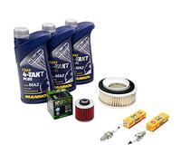 Kit d'entretien huile 3L + filtre à air + filtre à huile + bougies d'allumage pour Yamaha XVS 650 XVS650 Drag Star année de construction 1997-2007