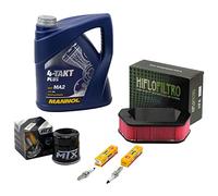 Kit d'entretien huile 4 l + filtre à air + filtre à huile + bougies d'allumage pour Yamaha XVS 1300 XVS1300 Midnight Star VP26 VP36 année de construction 2007-2016