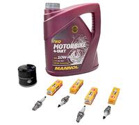 Kit d'entretien huile 4 l + filtre à huile + bougies d'allumage pour Yamaha XJ 900 S XJ900 S Diversion 4KM année de construction 1995-2003
