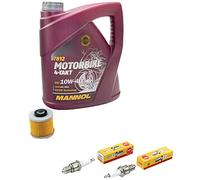 Kit d'entretien huile 4 l + filtre à huile + bougies d'allumage pour Yamaha XV 1100 XV1100 Virago 3LP année de construction 1989-1999