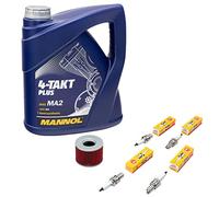 Kit d'entretien huile 4L + filtre à huile + bougies d'allumage pour Yamaha XJR 1200 XJR 1300 4PU RP02 RP06 RP10 RP02 année de construction 1995-2006