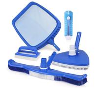 Kit d'entretien Piscine Essentiel 5-en-1 | Set de Nettoyage Manuel Complet avec Aspirateur Triangulaire, Brosse Large 50 cm, Épuisette de Surface, Éponge et Thermomètre | Fixation Rapide Standard