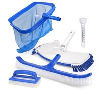 Kit d'entretien Piscine Premium 5-en-1 | Ensemble de Nettoyage Complet avec Tête d'Aspirateur Deluxe, Brosse de 46cm, Épuisette de Fond, Éponge Ligne d'eau et Thermomètre | Compatible Manche Standard