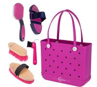 Kit d'entretien pour chevaux avec sac de nettoyage « Pinky Pony » - Kit de nettoyage complet pour chevaux avec brosses, étrille, grattoir à sabots et Covalliero MultiBag - Kit d'entretien des chevaux