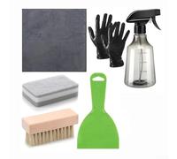 Kit d'entretien pour pierre tombale de cimetière 7 pièces en microfibre avec brosse, flacon pulvérisateur, gants, éponge et grattoir en plastique pour surfaces en pierre