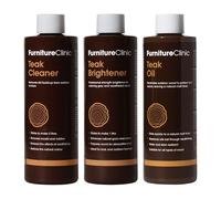 Kit d'entretien pour teck - Nettoie et restaure tous les meubles de jardin extérieurs - Contient de l'huile de teck, un nettoyant pour teck et un azurant pour teck.