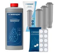 Kit d'Entretien Wessper Special Machine Espresso Comprimés de Détartrage, Détartrant et 3 Filtres compatibles avec AEG Bosch Krups