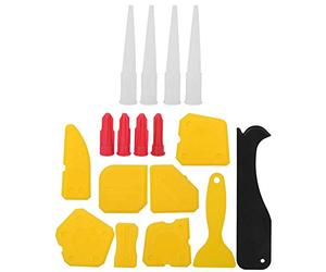 Kit d'épandage de mastic silicone 17 pièces, ensemble d'outils de grattoir de calfeutrage en plastique pour la finition et le jointoiement de colle de verre de fenêtre à usage