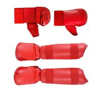 Kit d'équipement de Taekwondo avec Gants de karaté et protège-Tibias - Ensemble de Protection pour entraînement Martial- Rouge M