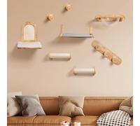 Kit d'escalade mural pour chat avec corde à gratter, étagères et perchoirs pour jouer, se reposer et faire de l'exercice - Kit de 7 pièces