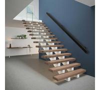 Kit d'escalier moderne en fer forgé noir de 4 m pour intérieur et extérieur avec support mural pour la sécurité des escaliers