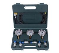 Kit d'essai de pression hydraulique avec 3 manomètres et 6 raccords, kit portable de manomètre hydraulique pour excavatrices, pompes et compresseurs, comprenant 3 flexibles dans un