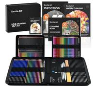 Kit Dessin Professionnel 103PCS Inclus Crayon Dessin Croquis Crayon Graphite Fusain Crayon Aquarelle Carnet Art PEINTURE AQUARELLE