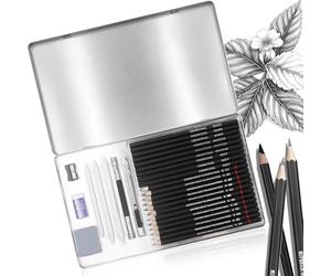 Kit Dessin Professionnel Crayon Graphite Grades 2H à 8B, Crayon Dessin pour Croquis, Crayons et Écriture, pour Artistes et Amateurs, Set de 29