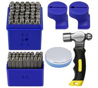 Kit d'estampage complet pour la fabrication de bijoux avec police de caractères majuscules de 6 mm, poinçons chiffres et lettres minuscules de 3 mm, gabarit d'estampage en métal, marteau et bloc