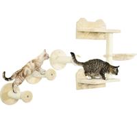 Kit d'étagères murales pour chats, trois couches, panneau de particules, poteau griffoir, beige