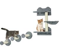 Kit d'étagères murales pour chats, trois couches, panneau de particules, poteau griffoir, gris