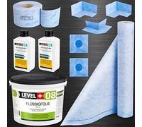 Kit d'étanchéité pour douche de salle de bain 12 kg de film liquide, 2 coins intérieurs, 1 coin extérieur, 2 manchettes murales, bande d'étanchéité de 10 m, bande d'étanchéité de 2 m, fond de