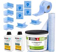 Kit d'étanchéité pour douche de salle de bain 12 kg de film liquide, 4 coins intérieurs, 2 coins extérieurs, 4 manchettes murales, bande d'étanchéité de 20 m, bande d'étanchéité 3 m, fond de