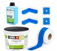 Kit d'Étanchéité SET300 - 4 kg de Film Liquide, 2 Coins Intérieurs, 2 Manchettes Murales, 5 m de Ruban - Base Profonde 1 L pour Douche, Salle de Bain, Cuisine