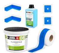 Kit d'étanchéité SET301 - 5,5 kg de film liquide, 2 coins intérieurs, 2 manchettes murales, 5 m de bande d'étanchéité - Base profonde 1 l - Kit d'étanchéité pour douche, salle de bain, cuisine