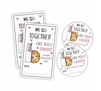 Kit d'étiquettes Happy Valentine's Day - We Go Together Like Milk & Cookies - 20 étiquettes rondes et étiquettes adhésives à remplir pour collations, emballage cadeau, salle de classe et amis,