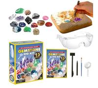 Kit d'excavation de pierres précieuses - Expérience scientifique avec loupe - Jouet pour enfants à déterrer 15 pierres précieuses - Pour filles, enfants, étudiants, salle de classe, maison, fête
