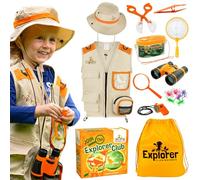 Kit d'explorateur de qualité supérieure pour enfants avec accessoires extra robustes pour enfants de 3 à 7 ans - Kit de chasse aux insectes, costume d'explorateur, chapeau d'explorateur, gilet pour