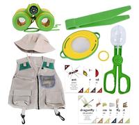 Kit d'exploration de 8 pièces pour enfants, kit de chasse aux insectes, comprenant loupe, pince à insectes, pince, cartes, moustiquaire, télescope, gilet, chapeau, kit éducatif en plein air et
