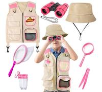 Kit d'exploration pour enfants avec gilet de safari, chapeau et jumelles pour enfants, équipement de camping avec kit d'exploration de piège à insectes, excellent
