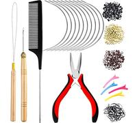 Kit d'Extension de Cheveux, 600 Micro-Anneaux Doublés, Pinces à Micro-Anneaux, 2 Boucles d’Aiguille à Crochet, 10 Aiguilles à Cheveux Bouclés, 4 Pinces à Cheveux, Peigne et 100 Mini Bandes Noire