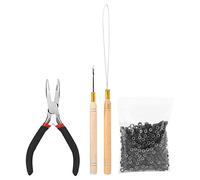 Kit d'Extension de Cheveux Avec Pince, Kit Tresses Cheveux, Aiguille Crochet dt Micro-Anneaux en Silicone Idéal Pour Extensions des Cheveux et Plumes (Noir)