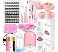 Kit d'extension de cils à faire soi-même avec 280 pièces 9-16 mm 40D grappes de cils 200 ml nettoyant cils shampooing mini USB portable ventilateur de cils colle et joint détachant eyeliner brosse de