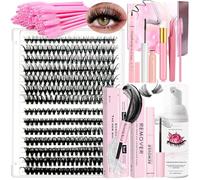 Kit d'extension de cils DIY 280 pièces 9-16 mm 30D + 40D individuels grappes de cils avec colle adhésive dissolvant eyeliner mascara pince à épiler shampooing cils brosse de nettoyage