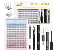 Kit d'extension de cils en grappe - 168 pièces - Cils naturels D Curl avec joint d'étanchéité - Colle à cils, pince à épiler, dissolvant de colle SH06