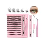 Kit d'extension de cils individuels Fluffy Cluster - Courbure D, faux cils ondulés à faire soi-même, kit d'extension de cils individuels avec colle à coller et pince à cils (120 pièces, 8 mm-16 mm)