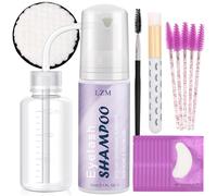 Kit d'Extension de Cils LZM - Shampoing Cils 60ml + Brosse Nettoyante avec Bouteille de Lavage