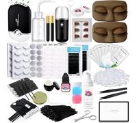 Kit d'extension de cils pour débutants avec tête de mannequin de cils, paupières remplaçables, faux cils, bandes d'entraînement pour cils, vaporisateur facial, pince à épiler, colle, ventilateur USB