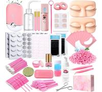 Kit d'extension de cils QUKLOGEN pour débutants avec tête de mannequin de cils, paupières remplaçables, faux cils, bandes d'entraînement pour cils, vaporisateur facial, pince à épiler, colle