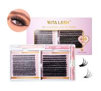 Kit d'extension de cils RITALASH 400 pièces, kit de cils individuels à poser soi-même, colle et scellant pour cils, dissolvant pour extensions de cils (kit de faisceaux 30D+50D)