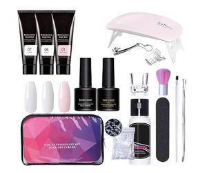Kit d'extension de gel poly - Kit de gel d'extension de nom, 3 couleurs adhésif avec boîte à ongles - Base - Cover Cape Set | Kit d'ongles poly, solution de glissement, manucure professionnelle